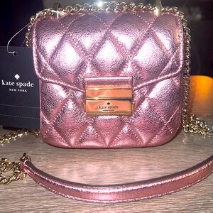 NWT Kate Spade Carey Crossbody Metallic Pink Quilted Leather Micro Chain